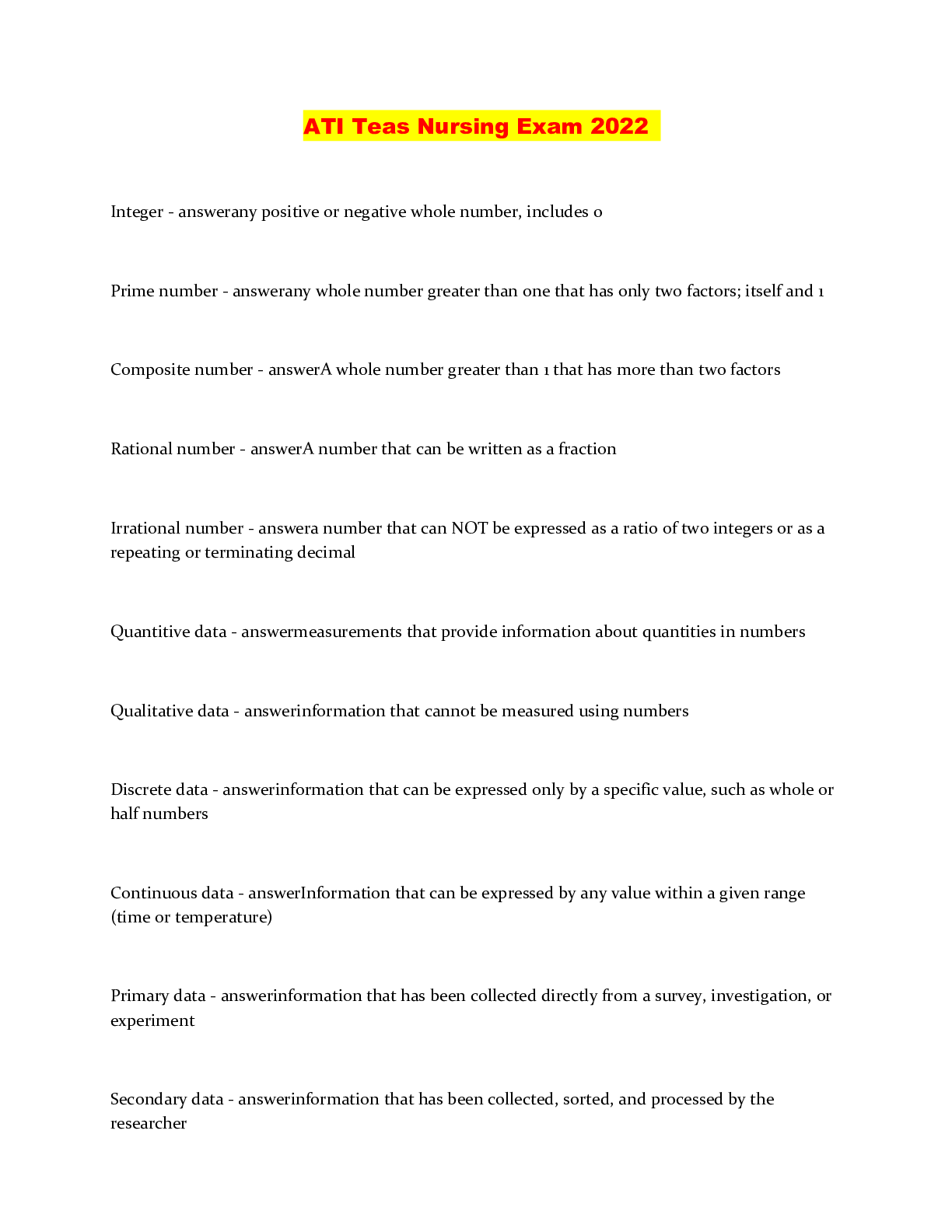 ATI Teas Nursing Exam 2022 Browsegrades